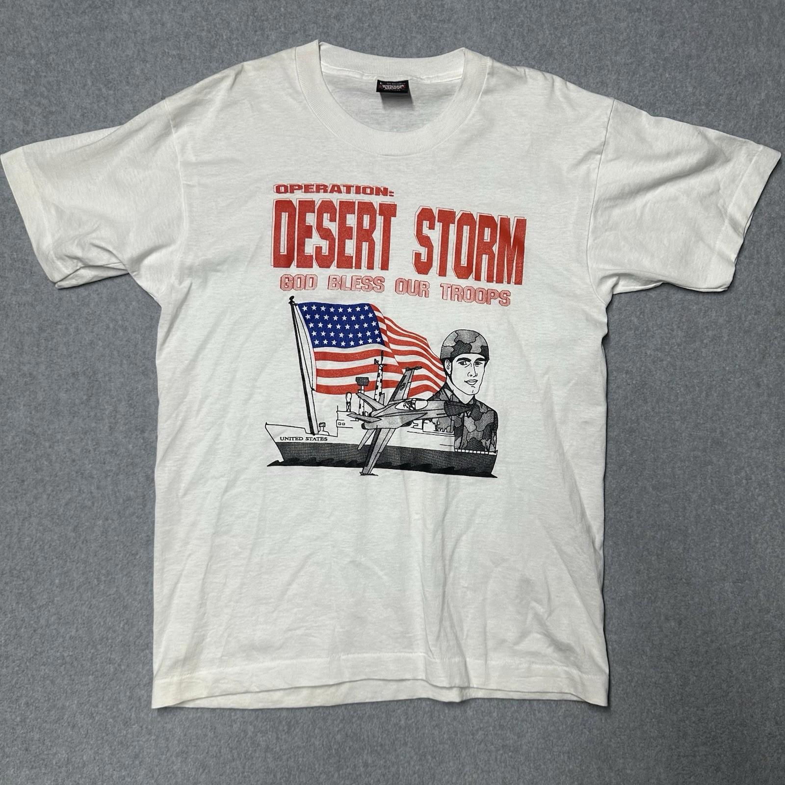 Vtg 90s Operation Desert Storm Usa Military Large White Short Sleeve T-Shirt